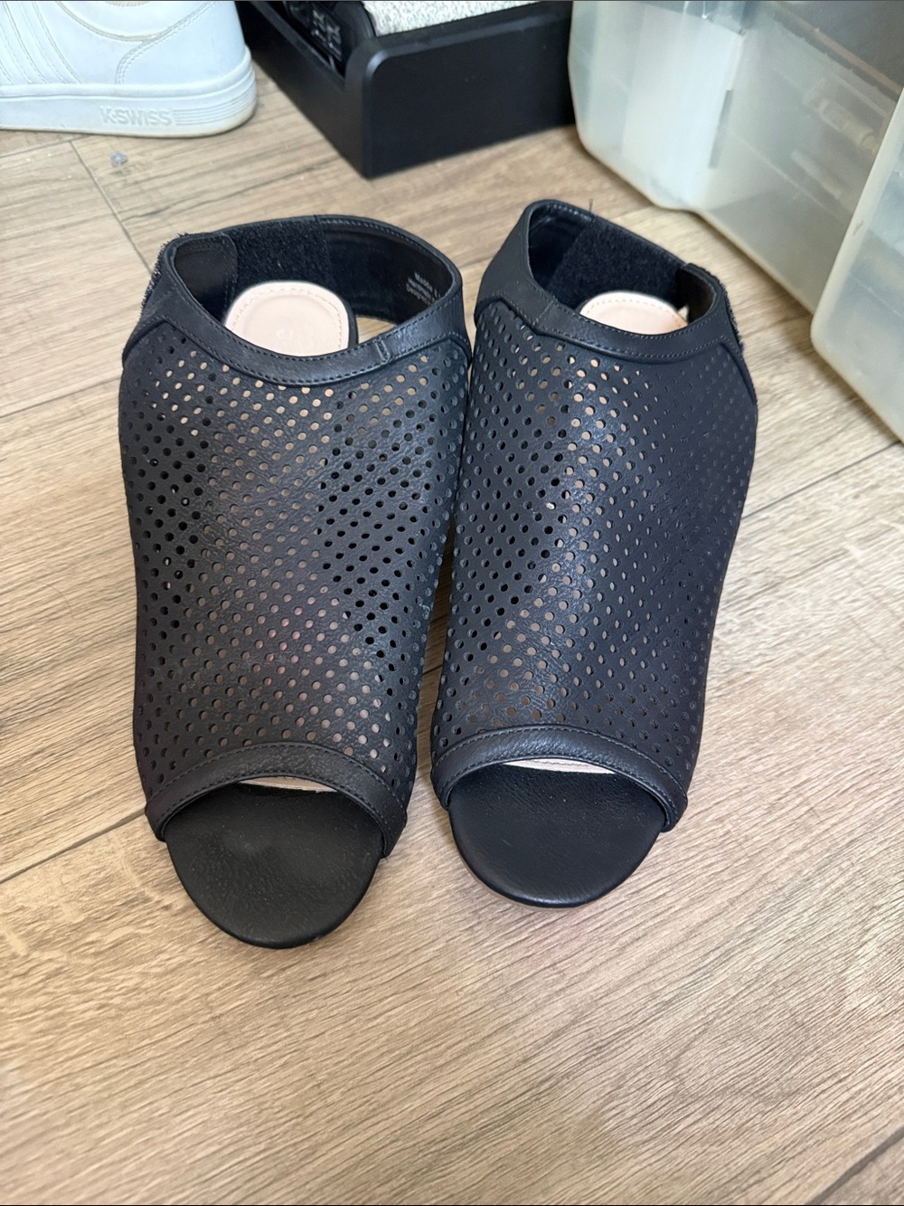 Women's Black Perforated Open-Toe Mules